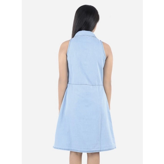Generic Girl's Denim Solid Sleeveless Shirt collar Dress (Blue) Generic Girl's Denim Solid Sleeveless Shirt collar Dress (Blue)