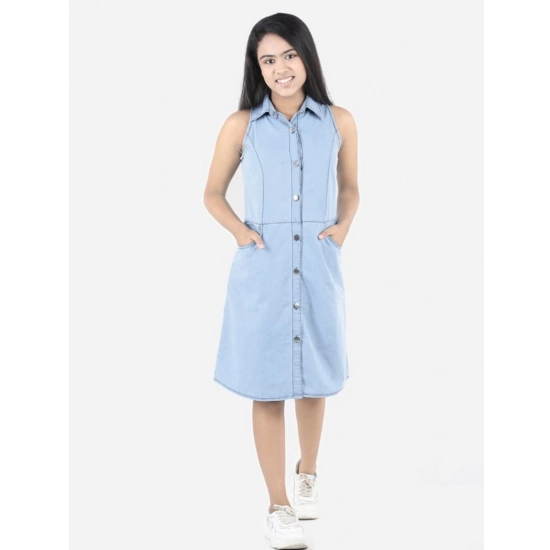 Generic Girl's Denim Solid Sleeveless Shirt collar Dress (Blue) Generic Girl's Denim Solid Sleeveless Shirt collar Dress (Blue)