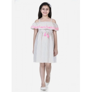 Generic Girl's Cotton Printed Sleeveless Shoulder Straps Dress (Beige-Pink)