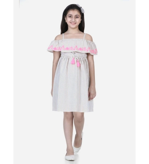 Generic Girl's Cotton Printed Sleeveless Shoulder Straps Dress (Beige-Pink)