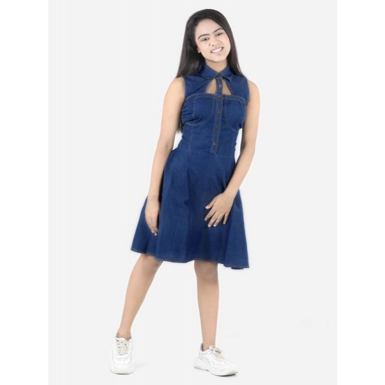 Generic Girl's Denim Solid Sleeveless Shirt collar Dress (Blue) Generic Girl's Denim Solid Sleeveless Shirt collar Dress (Blue)