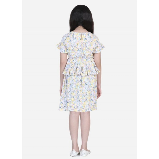 Generic Girl's Rayon Floral Printed Short Sleeve V-Neck Dress (Multicolor)