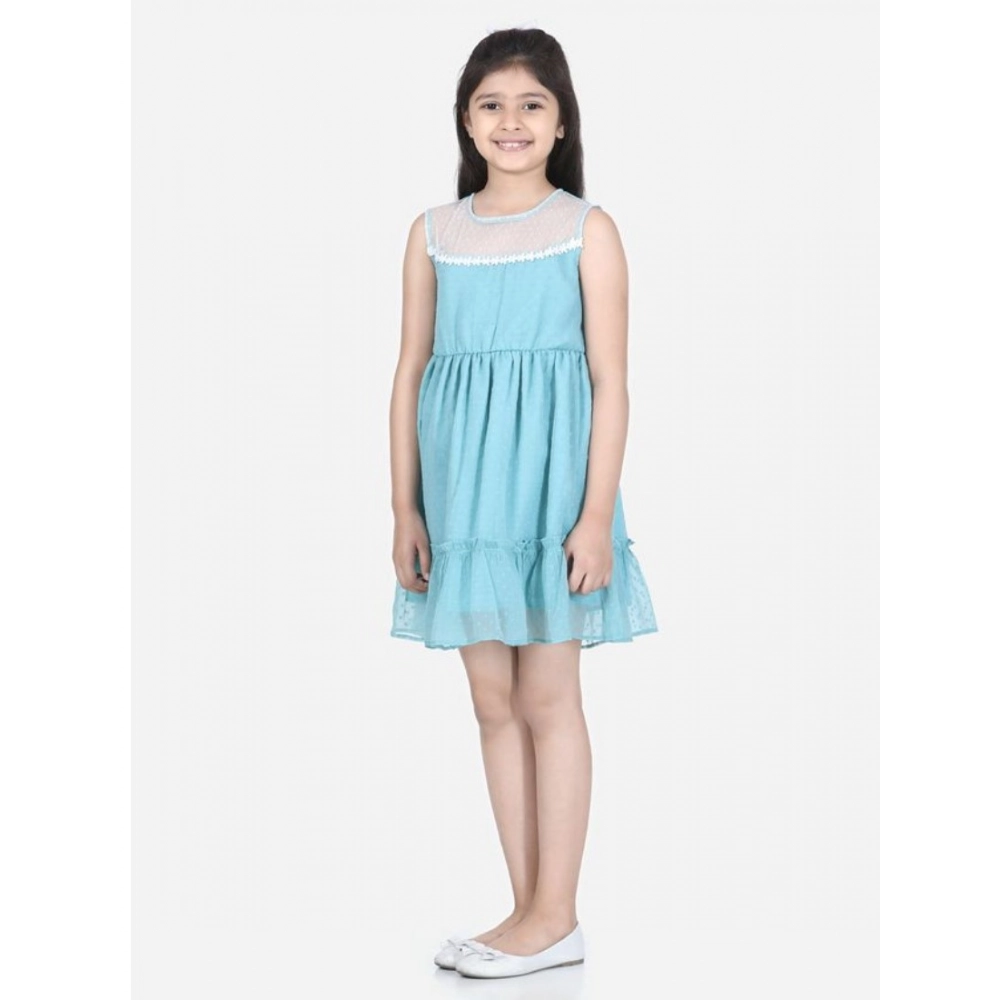 Generic Girl's Polyester Dobby Floral Printed Sleeveless Round Neck Dress (Blue) Generic Girl's Polyester Dobby Floral Printed Sleeveless Round Neck Dress (Blue)
