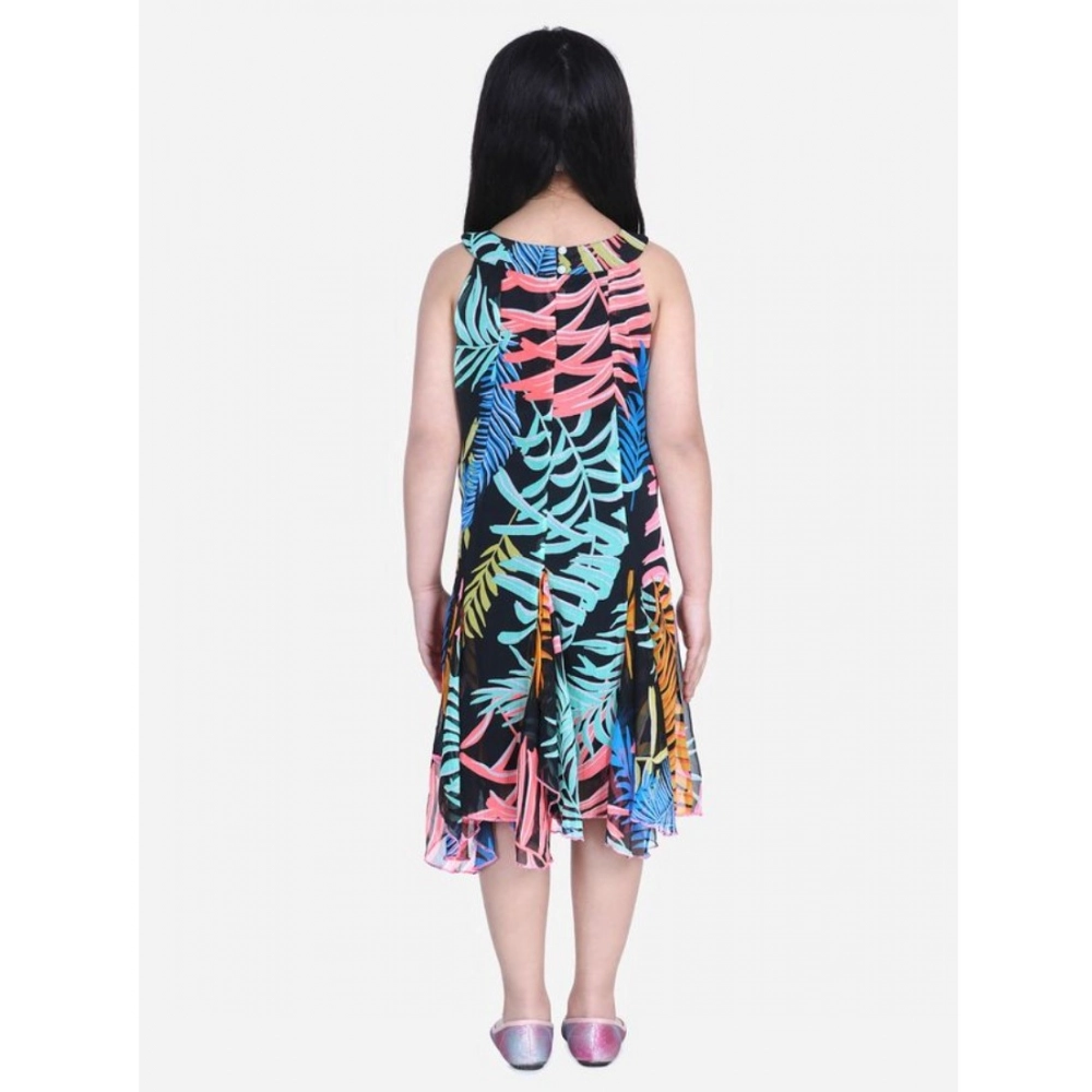 Generic Girl's Polyester Crepe Floral Printed Sleeveless Round Neck Dress (Multicolor) Generic Girl's Polyester Crepe Floral Printed Sleeveless Round Neck Dress (Multicolor)