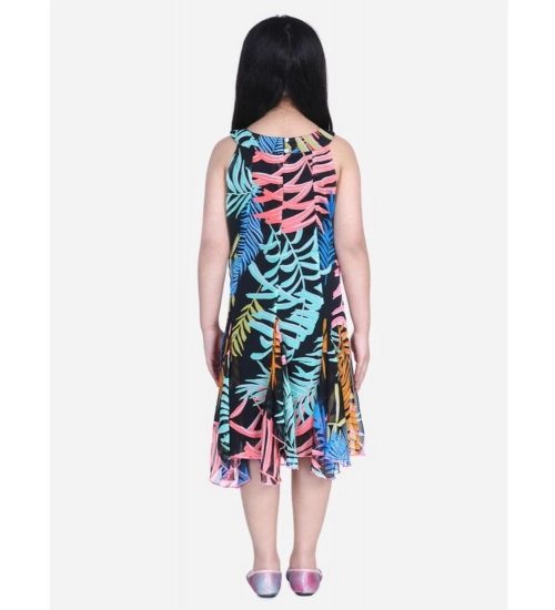 Generic Girl's Polyester Crepe Floral Printed Sleeveless Round Neck Dress (Multicolor)