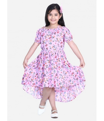 Generic Girl's Rayon Solid Short Sleeve Shoulder Straps Dress (Light Pink)