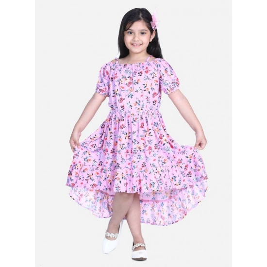 Generic Girl's Rayon Solid Short Sleeve Shoulder Straps Dress (Light Pink)