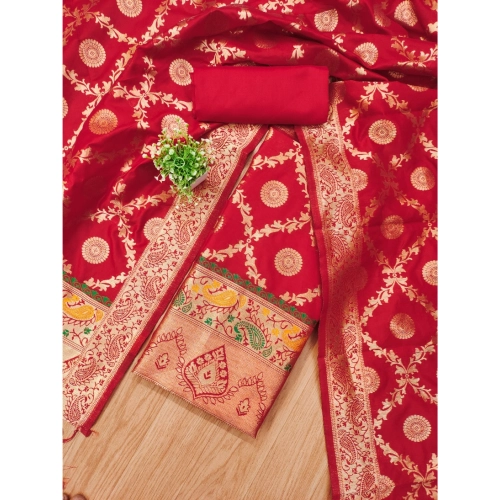 Women's Banarasi Silk Printed Unstitched Salwar Suit Material With Dupatta (Red, 3Mtrs) Women's Banarasi Silk Printed Unstitched Salwar Suit Material With Dupatta (Red, 3Mtrs)