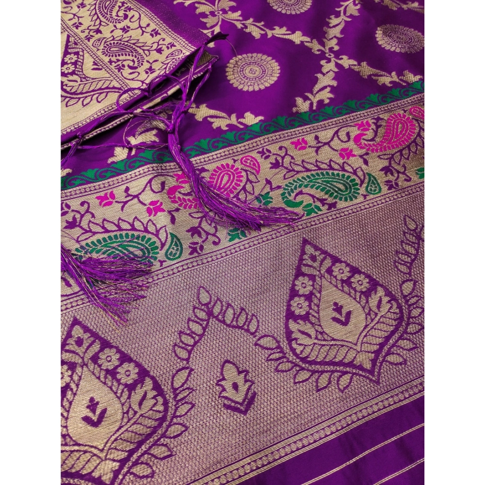 Generic Women's Banarasi Silk Printed Unstitched Salwar Suit Material With Dupatta (Purple, 3Mtrs) Generic Women's Banarasi Silk Printed Unstitched Salwar Suit Material With Dupatta (Purple, 3Mtrs)