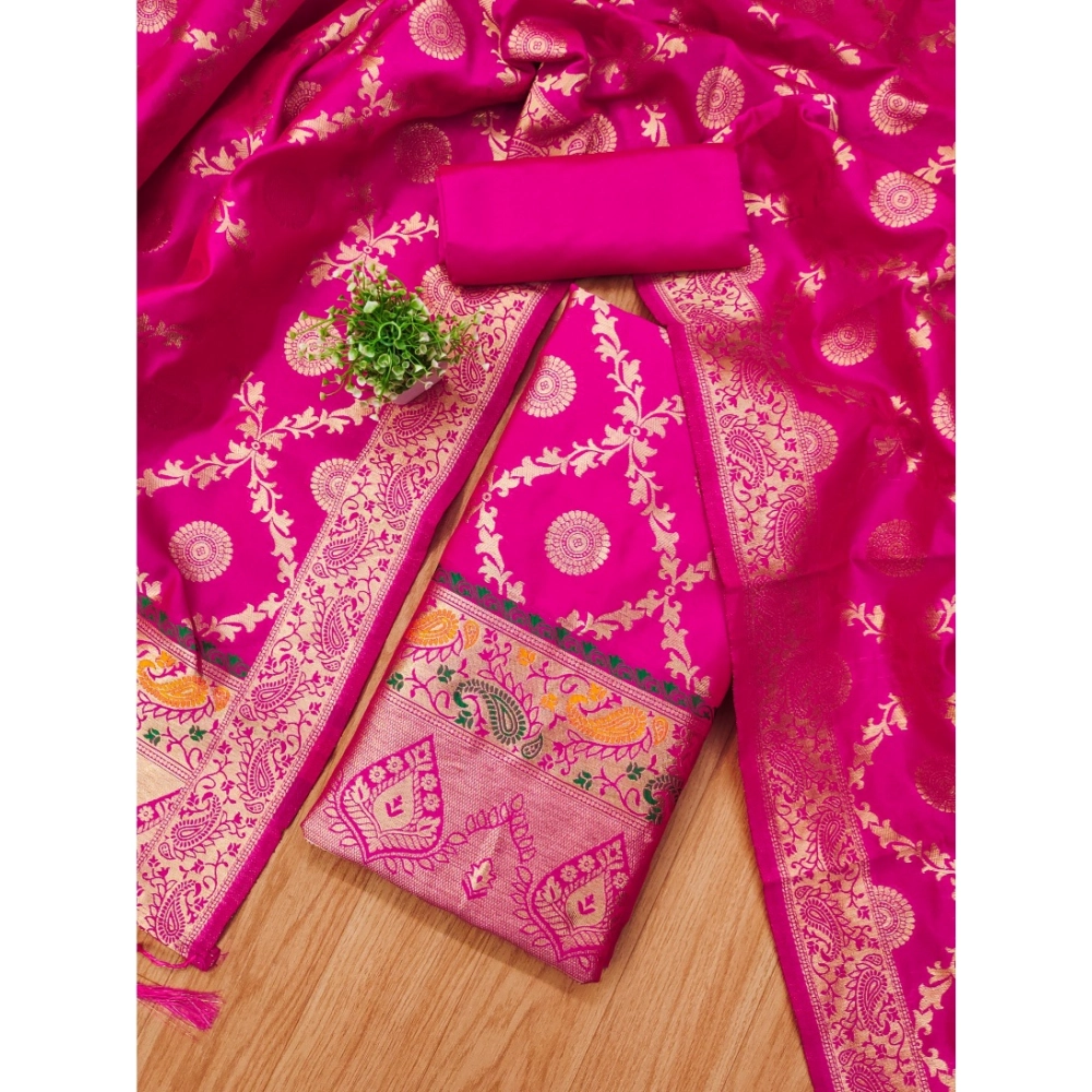 Generic Women's Banarasi Silk Printed Unstitched Salwar Suit Material With Dupatta (Pink, 3Mtrs) Generic Women's Banarasi Silk Printed Unstitched Salwar Suit Material With Dupatta (Pink, 3Mtrs)