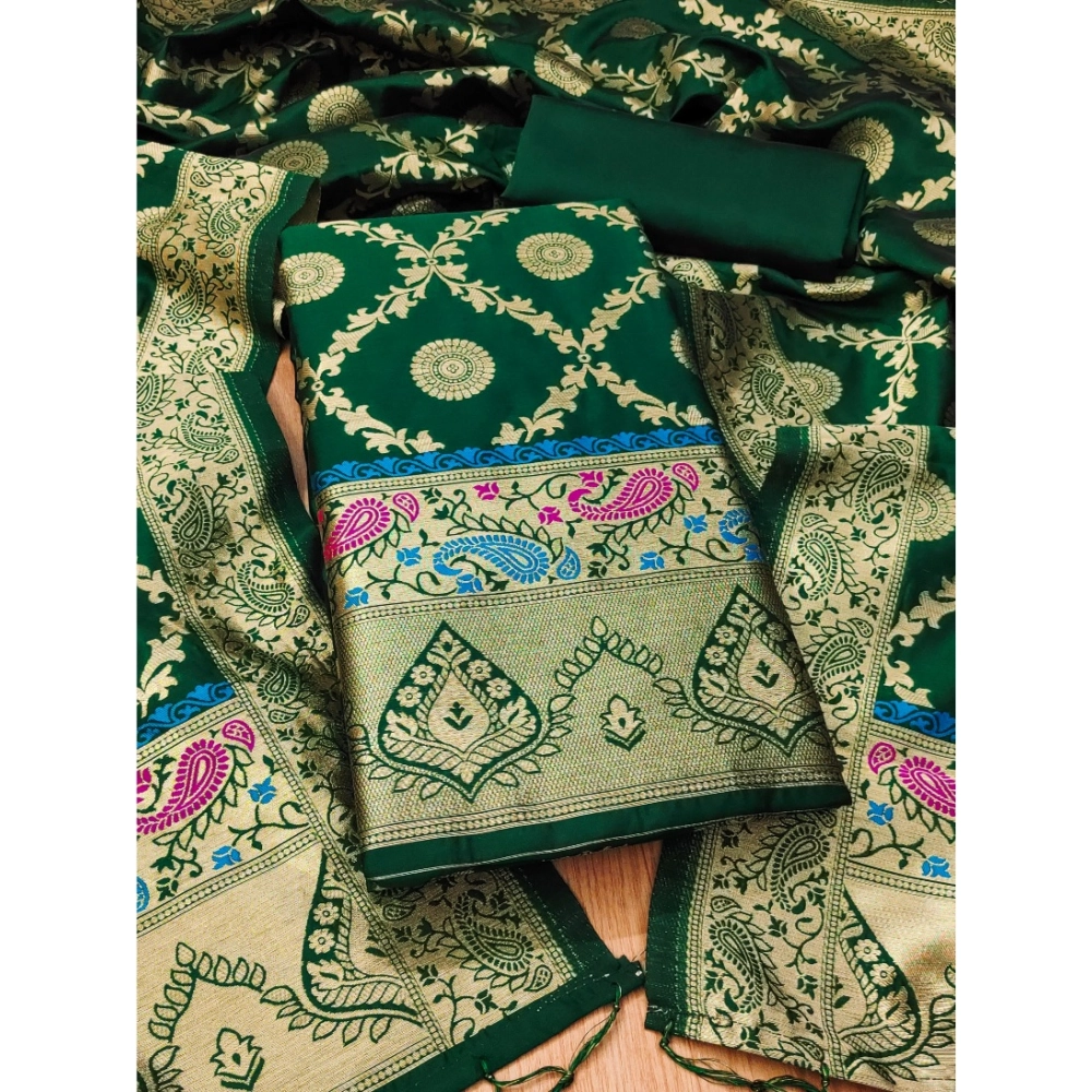 Generic Women's Banarasi Silk Printed Unstitched Salwar Suit Material With Dupatta (Bottle Green, 3Mtrs) Generic Women's Banarasi Silk Printed Unstitched Salwar Suit Material With Dupatta (Bottle Green, 3Mtrs)