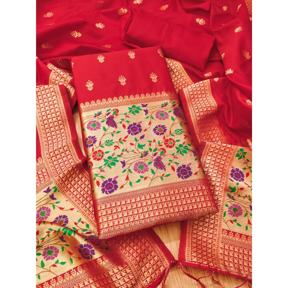 Generic Women's Banarasi Silk Printed Unstitched Salwar Suit Material With Dupatta (Red, 3Mtrs) Generic Women's Banarasi Silk Printed Unstitched Salwar Suit Material With Dupatta (Red, 3Mtrs)