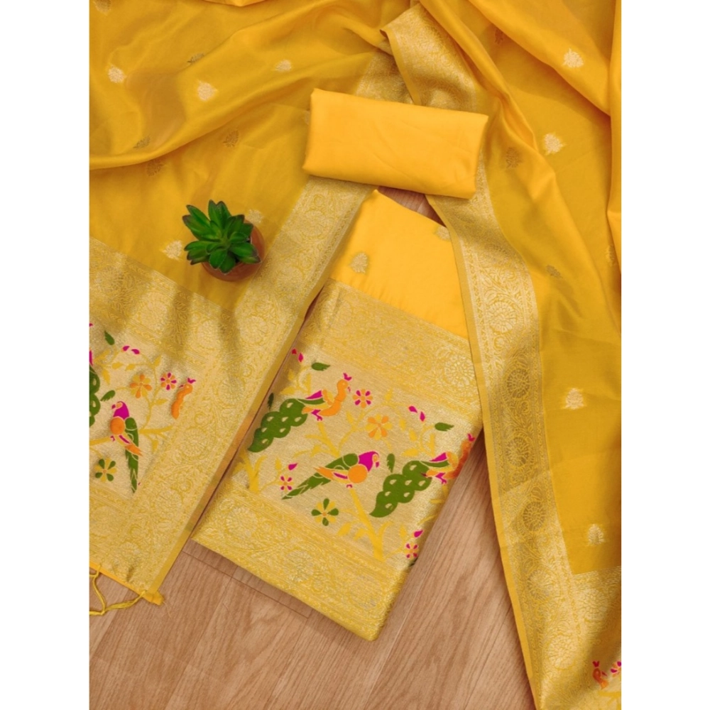 Generic Women's Banarasi Silk Printed Unstitched Salwar Suit Material With Dupatta (Yellow, 3Mtrs) Generic Women's Banarasi Silk Printed Unstitched Salwar Suit Material With Dupatta (Yellow, 3Mtrs)