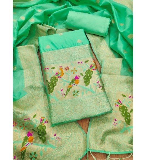 Generic Women's Banarasi Silk Printed Unstitched Salwar Suit Material With Dupatta (Sea Green, 3Mtrs)