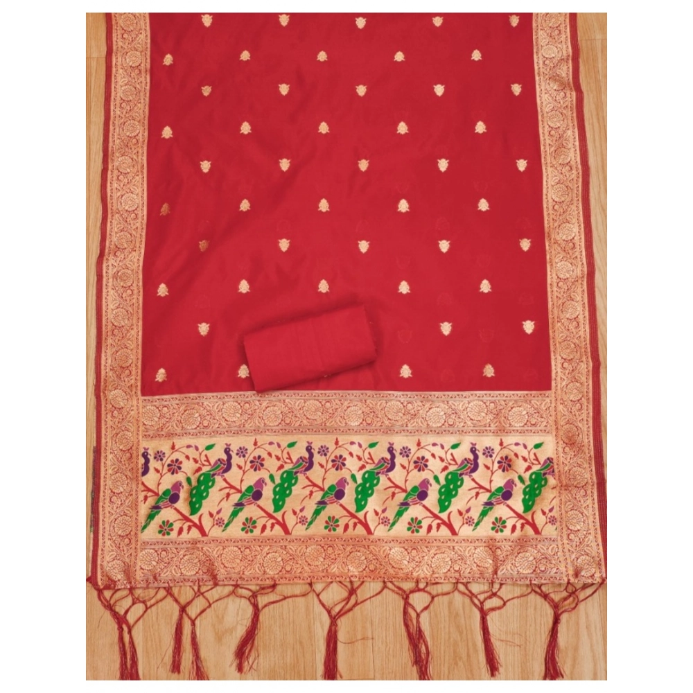 Generic Women's Banarasi Silk Printed Unstitched Salwar Suit Material With Dupatta (Red, 3Mtrs) Generic Women's Banarasi Silk Printed Unstitched Salwar Suit Material With Dupatta (Red, 3Mtrs)