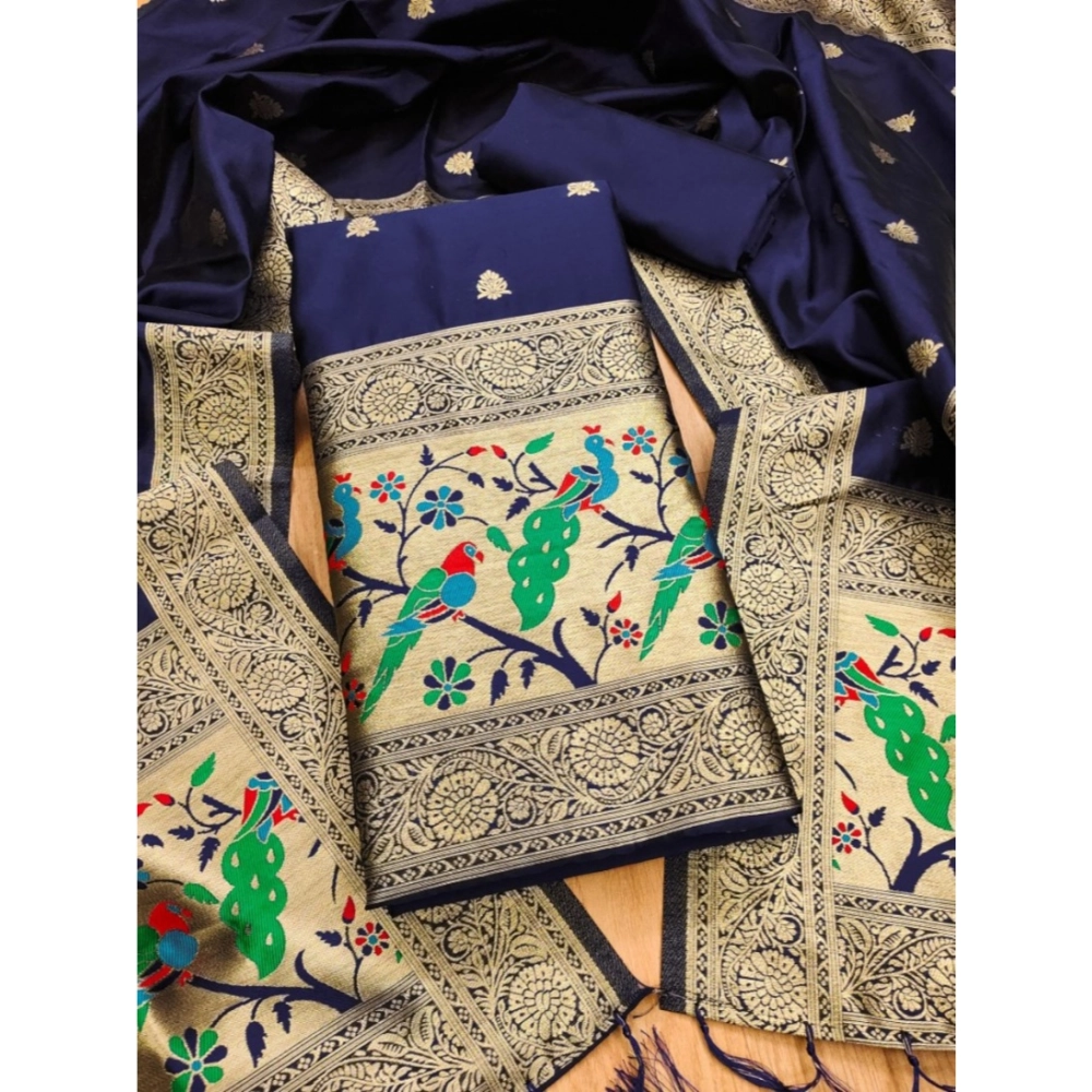Generic Women's Banarasi Silk Printed Unstitched Salwar Suit Material With Dupatta (Navy Blue, 3Mtrs) Generic Women's Banarasi Silk Printed Unstitched Salwar Suit Material With Dupatta (Navy Blue, 3Mtrs)