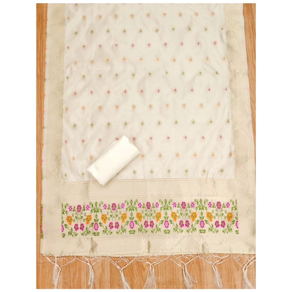 Generic Women's Banarasi Silk Printed Unstitched Salwar Suit Material With Dupatta (White, 3Mtrs) Generic Women's Banarasi Silk Printed Unstitched Salwar Suit Material With Dupatta (White, 3Mtrs)