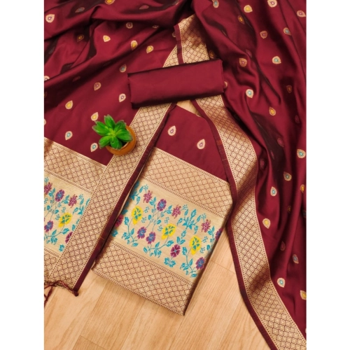 Women's Banarasi Silk Printed Unstitched Salwar Suit Material With Dupatta (Maroon, 3Mtrs) Women's Banarasi Silk Printed Unstitched Salwar Suit Material With Dupatta (Maroon, 3Mtrs)