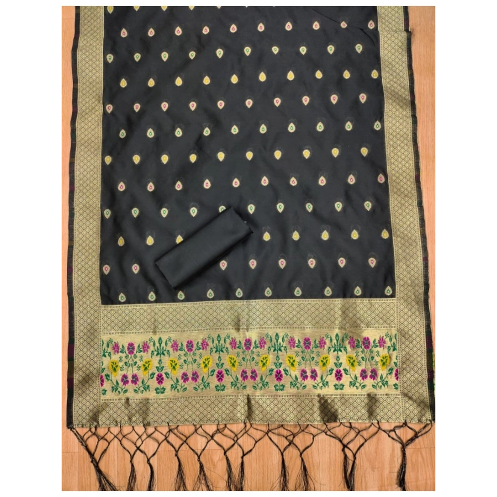Generic Women's Banarasi Silk Printed Unstitched Salwar Suit Material With Dupatta (Black, 3Mtrs) Generic Women's Banarasi Silk Printed Unstitched Salwar Suit Material With Dupatta (Black, 3Mtrs)