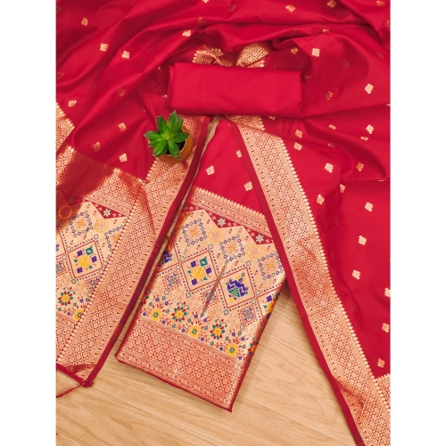 Women's Banarasi Silk Printed Unstitched Salwar Suit Material With Dupatta (Red, 3Mtrs) Women's Banarasi Silk Printed Unstitched Salwar Suit Material With Dupatta (Red, 3Mtrs)