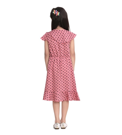 Generic Girl's Polyester Crepe Printed Flutter V-Neck Dress (Pink)