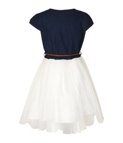 Generic Girl's Denim Embroidery Short Sleeve Round Neck Dress (White) Generic Girl's Denim Embroidery Short Sleeve Round Neck Dress (White)