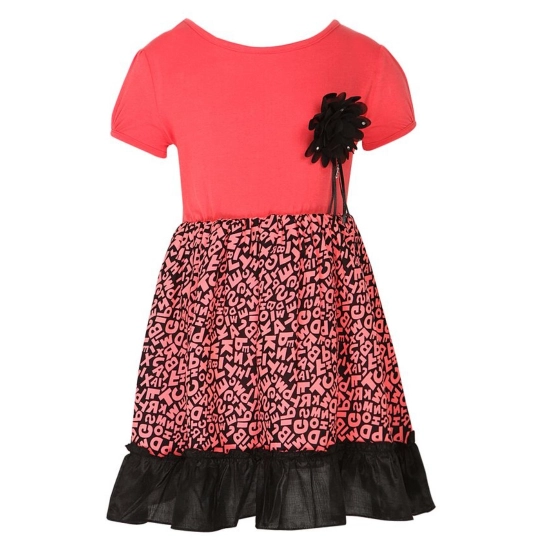 Generic Girl's Polyester Crepe Embellished Short Sleeve Round Neck Dress (Pink)