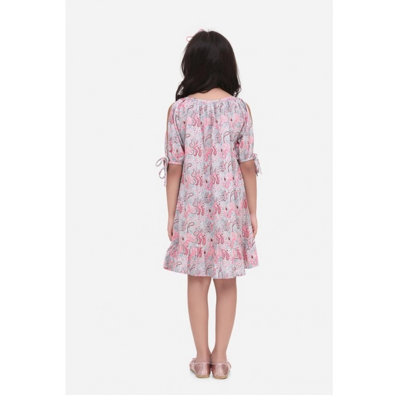 Girl's Cotton Floral Printed Sleeveless Round Neck Dress (Pink) Girl's Cotton Floral Printed Sleeveless Round Neck Dress (Pink)