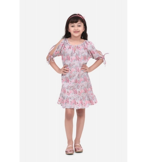 Generic Girl's Cotton Floral Printed Sleeveless Round Neck Dress (Pink)