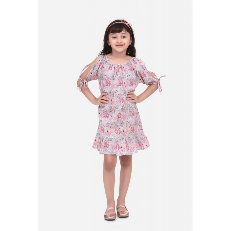 Girl's Cotton Floral Printed Sleeveless Round Neck Dress (Pink) Girl's Cotton Floral Printed Sleeveless Round Neck Dress (Pink)