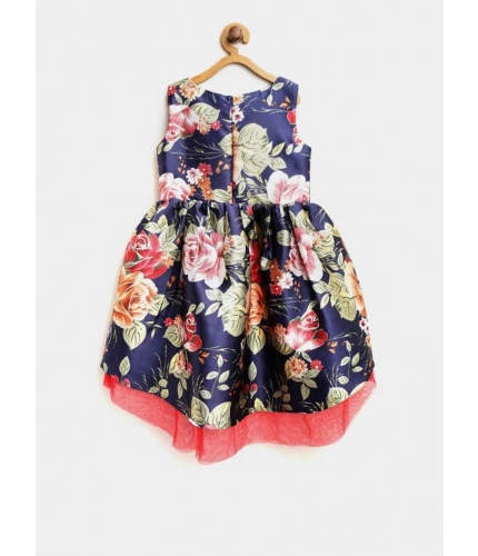 Generic Girl's Polyester Net Net Inset Sleeveless Round Neck Dress (Navy Blue) Generic Girl's Polyester Net Net Inset Sleeveless Round Neck Dress (Navy Blue)