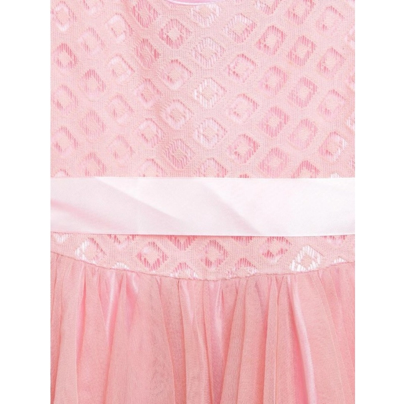 Girl's Polyester Net Embroidered Sleeveless Round Neck Dress (Peach) Girl's Polyester Net Embroidered Sleeveless Round Neck Dress (Peach)