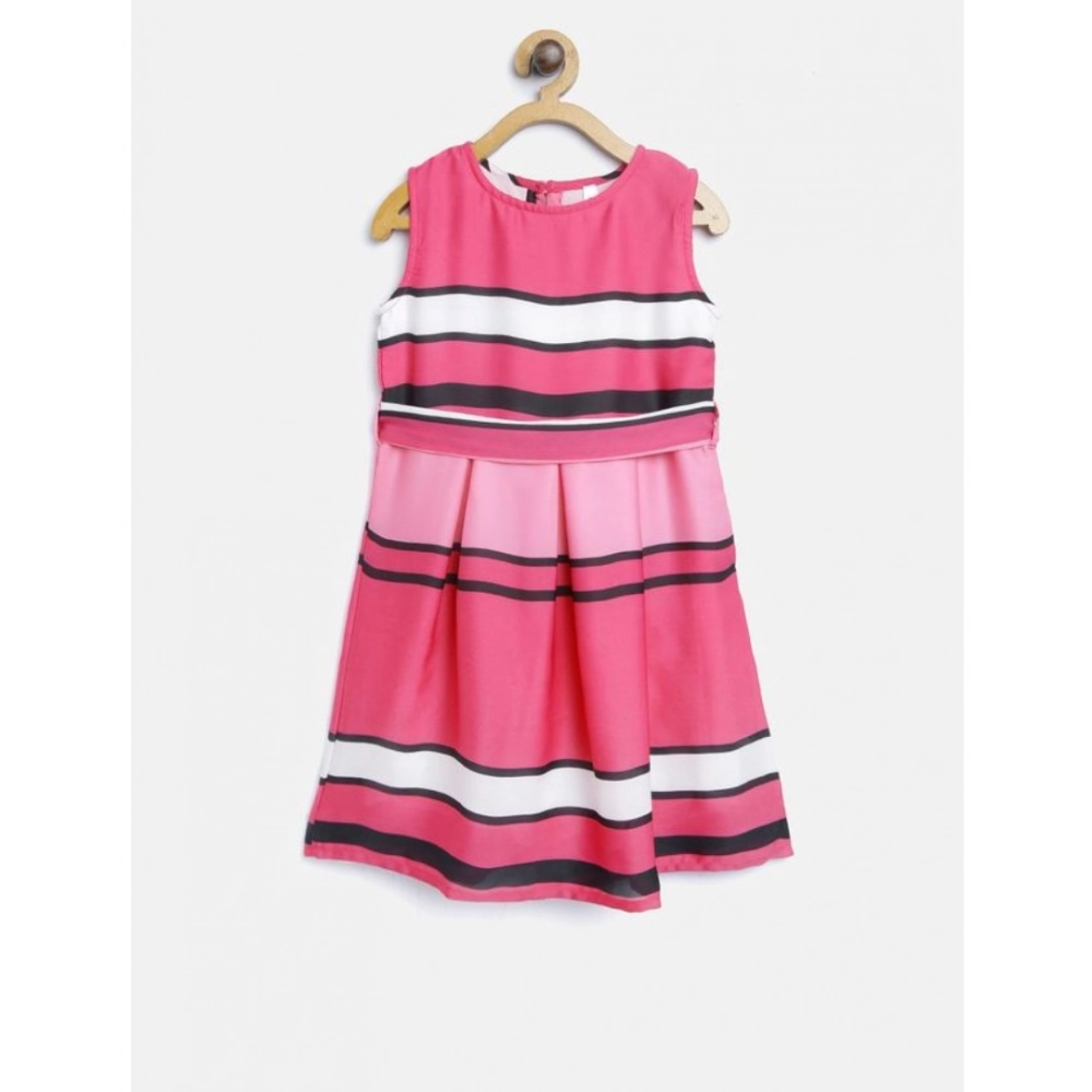 Generic Girl's Satin Striped Sleeveless Round Neck Dress (Pink) Generic Girl's Satin Striped Sleeveless Round Neck Dress (Pink)