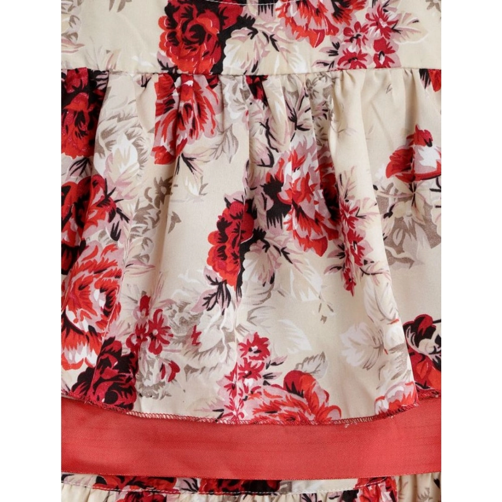 Generic Girl's Polyester Crepe Printed Short Sleeve Cold Shoulder Neck Dress (Cream-Red) Generic Girl's Polyester Crepe Printed Short Sleeve Cold Shoulder Neck Dress (Cream-Red)