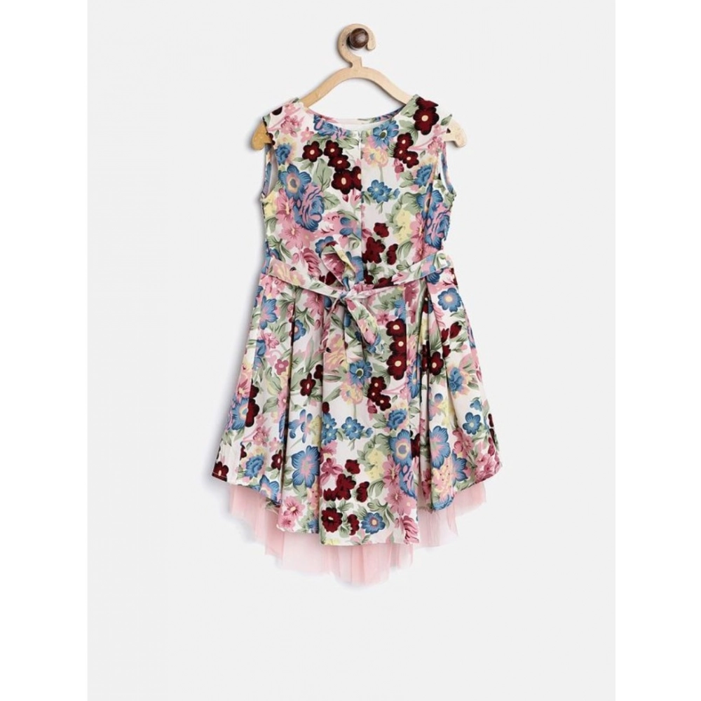 Generic Girl's Polyester Crepe Printed Short Sleeve Round Neck Dress (Multicolor) Generic Girl's Polyester Crepe Printed Short Sleeve Round Neck Dress (Multicolor)