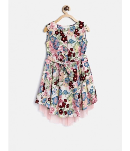 Generic Girl's Polyester Crepe Printed Short Sleeve Round Neck Dress (Multicolor) Generic Girl's Polyester Crepe Printed Short Sleeve Round Neck Dress (Multicolor)