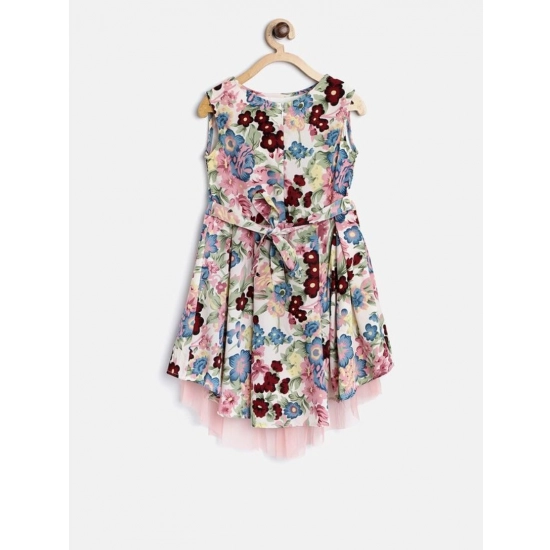 Generic Girl's Polyester Crepe Printed Short Sleeve Round Neck Dress (Multicolor)
