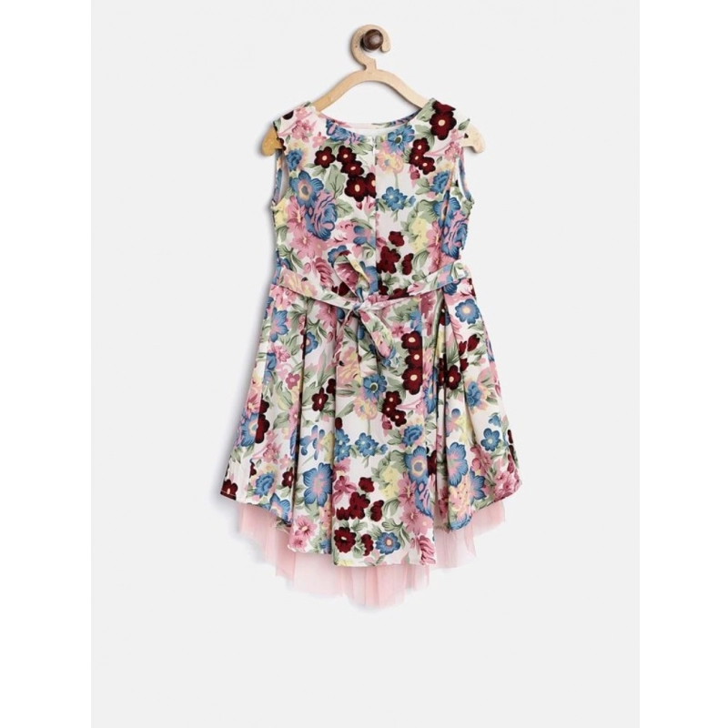 Girl's Polyester Crepe Printed Short Sleeve Round Neck Dress (Multicolor) Girl's Polyester Crepe Printed Short Sleeve Round Neck Dress (Multicolor)