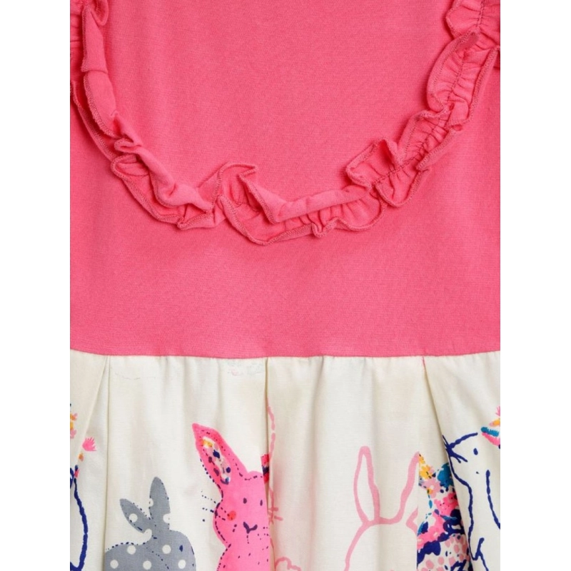 Girl's Cotton Printed Short Sleeve Round Neck Dress (Pink-White) Girl's Cotton Printed Short Sleeve Round Neck Dress (Pink-White)