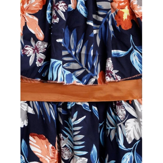 Generic Girl's Polyester Crepe Floral Printed Bell Sleeve Cold Shoulder Neck Dress (Multicolor)
