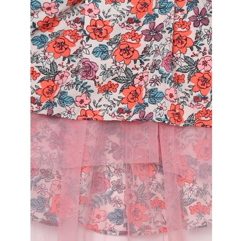 Girl's Polyester Crepe Printed Sleeveless Round Neck Dress (Multicolor)