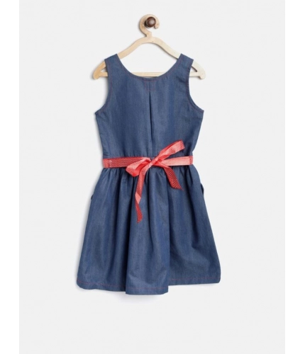 Generic Girl's Denim Solid Sleeveless Round Neck Dress (Blue) Generic Girl's Denim Solid Sleeveless Round Neck Dress (Blue)