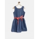 Generic Girl's Denim Solid Sleeveless Round Neck Dress (Blue) Generic Girl's Denim Solid Sleeveless Round Neck Dress (Blue)