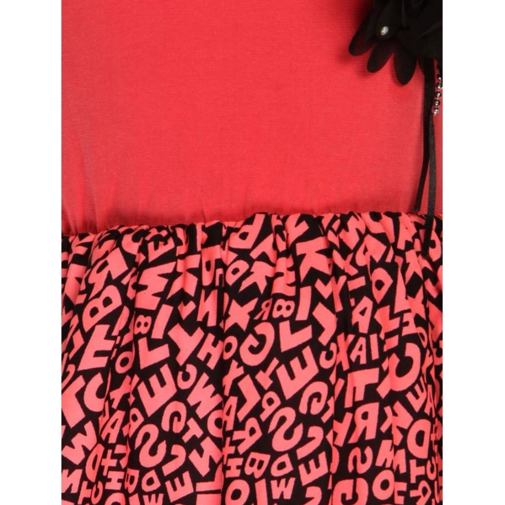 Generic Girl's Polyester Crepe Embellished Short Sleeve Round Neck Dress (Pink) Generic Girl's Polyester Crepe Embellished Short Sleeve Round Neck Dress (Pink)