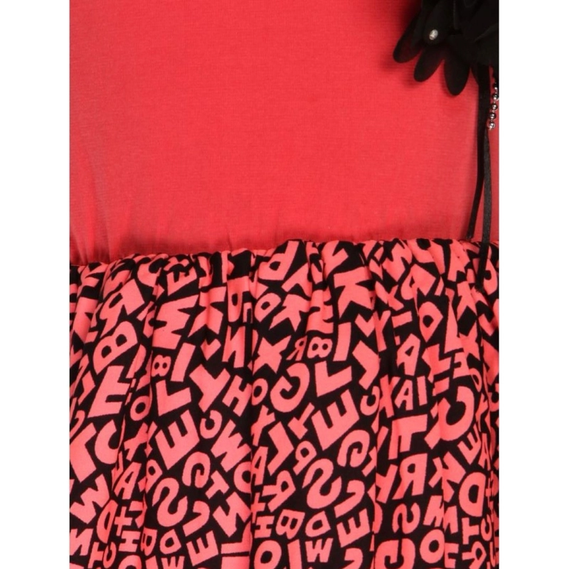 Girl's Polyester Crepe Embellished Short Sleeve Round Neck Dress (Pink)