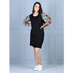 Generic Girl's Polyester Printed Long Sleeve Round Neck Dress (Multicolor)