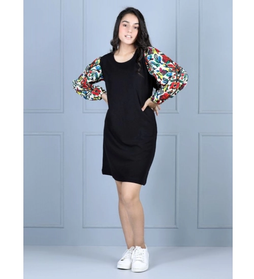 Generic Girl's Polyester Printed Long Sleeve Round Neck Dress (Multicolor)