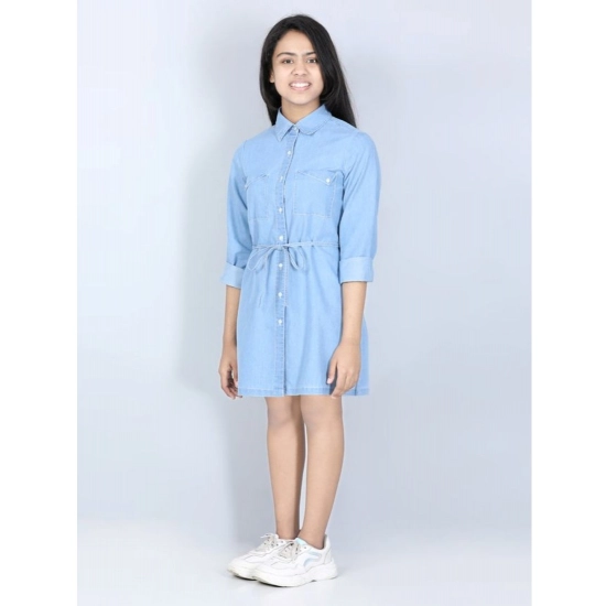 Generic Girl's Denim Solid Long Sleeve Shirt collar Dress (Blue) Generic Girl's Denim Solid Long Sleeve Shirt collar Dress (Blue)