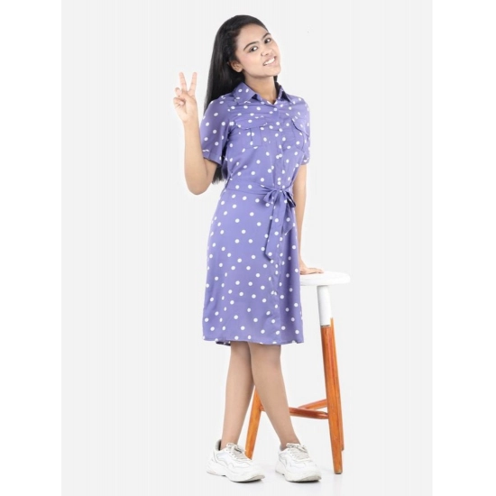 Generic Girl's Polyester Printed Short Sleeve Shirt collar Dress (Lavender)
