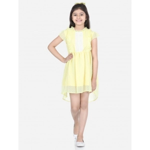 Generic Girl's Polyester Solid Short Sleeve Round Neck Dress (Lemon Yellow)